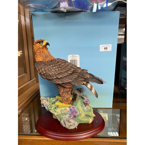 68 - Large Border fine arts golden eagle study sat up on a plinth by Russell Willis with original box