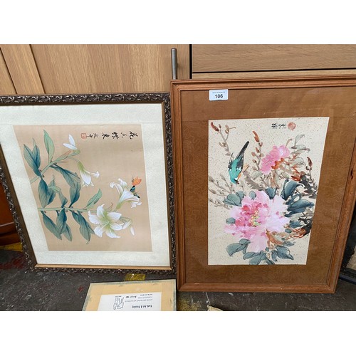 106 - A Collection of Chinese/ Japanese silk and block paintings