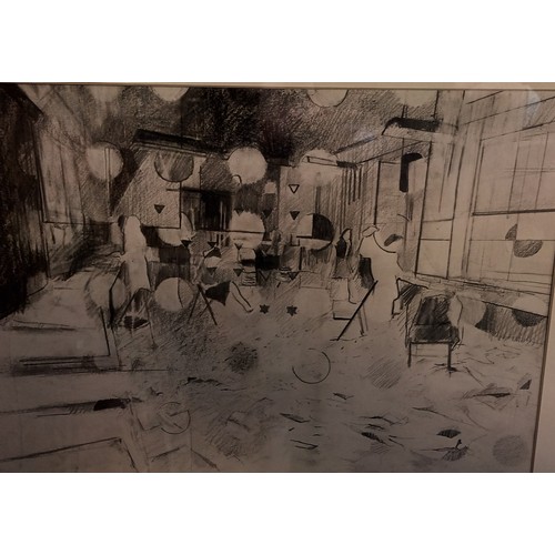 342 - Interior abstract pencil drawing on paper [43x53cm]