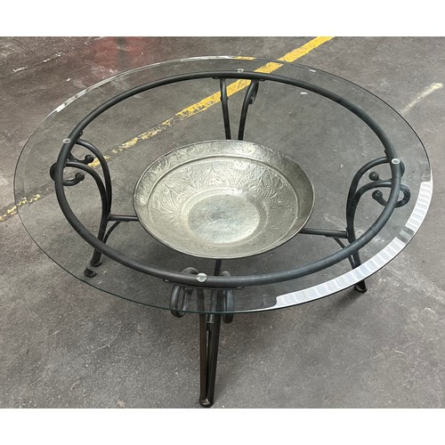 250 - Interior metal and glass lounge table.