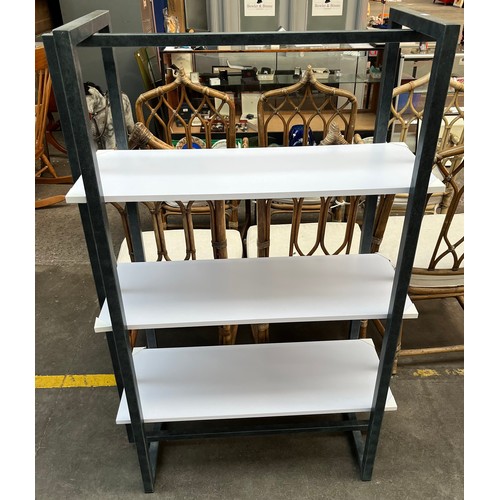 254 - A Contemporary metal and wooden shelved display unit.