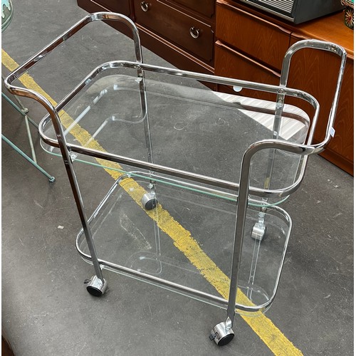 261 - Art Deco style two tier chrome and glass serving trolley