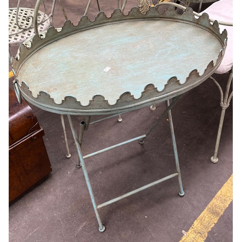 263 - A Metal and green finish folding serving table.