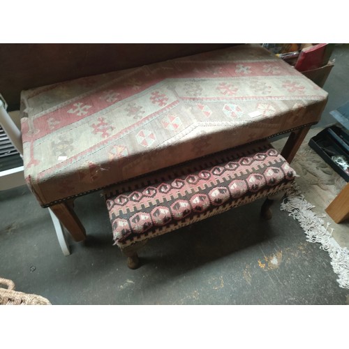 496V - Antique style long foot stool and one other.