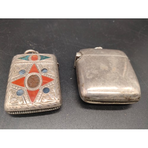 5 - A Birmingham silver and Agate stone set vesta case. Together with another Birmingham silver vesta ca... 