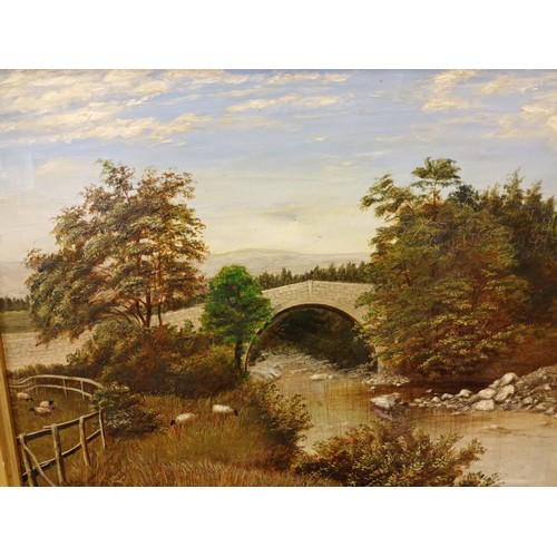 857 - Oil on board depicting bridge/river scene.
Unsigned
[54x64cm]