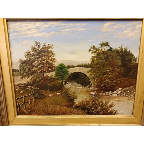 857 - Oil on board depicting bridge/river scene.
Unsigned
[54x64cm]