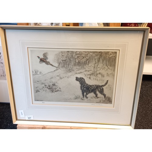 847 - Original etching ''Cock up Cock up'' by Henry Wilkinson
35/75 depicting a dog hunting a pheasant
[47... 