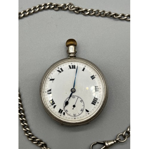 3 - Antique Birmingham Silver gents pocket watch together with a silver Albert Chain. [Pocket watch in a... 