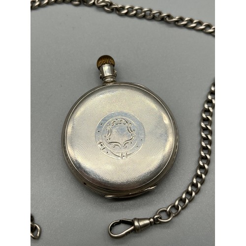 3 - Antique Birmingham Silver gents pocket watch together with a silver Albert Chain. [Pocket watch in a... 