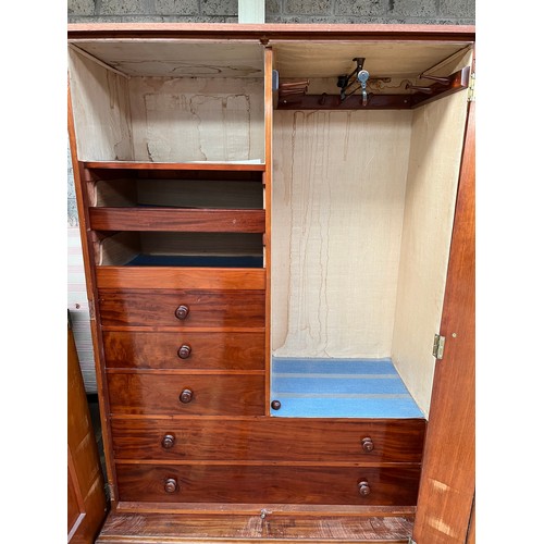 162 - 19th century burr walnut wardrobe, the two long doors opening to interior storage, flanked by barley... 