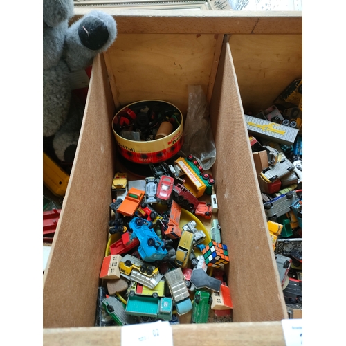 205 - Large crate of Playworn cars etc