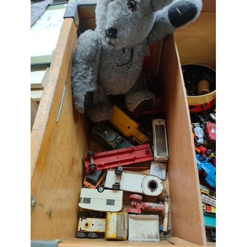 205 - Large crate of Playworn cars etc