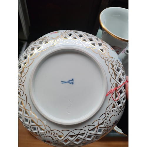 213 - A Tray of porcelain to include cross sword marking porcelain vase , dishes etc