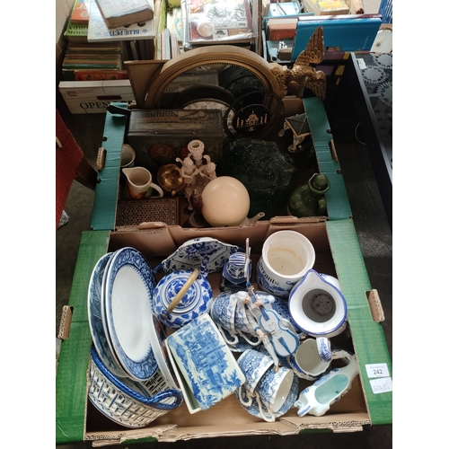 242 - 2 Boxes of collectables includes eagle mirror, blue and white wares