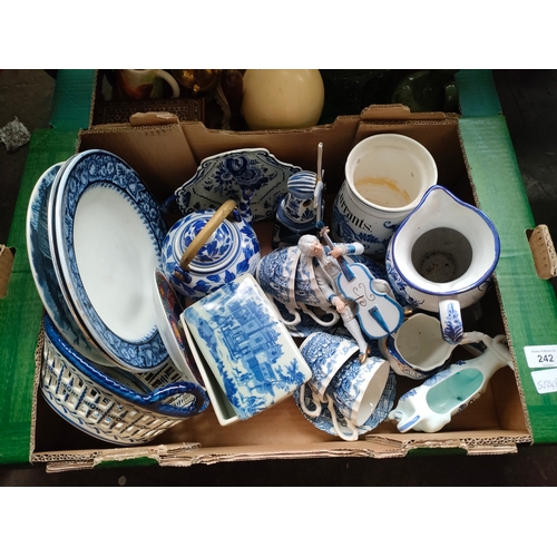 242 - 2 Boxes of collectables includes eagle mirror, blue and white wares