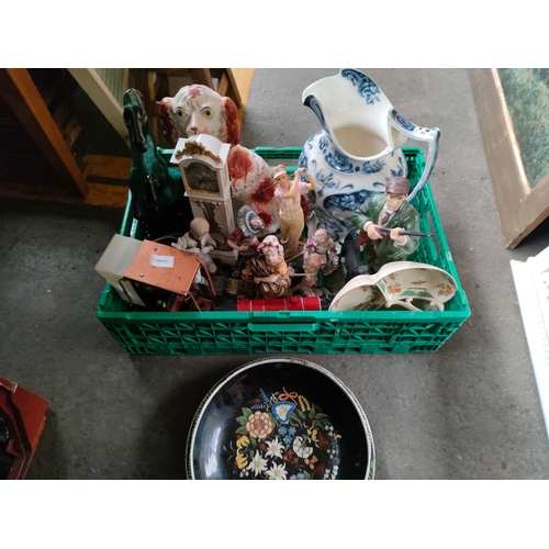 246 - A crate of collectables includes Wally dug , blue mountain pottery horse, farmer figure etc