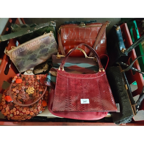 247 - A crate of vintage hand bags