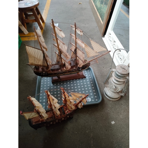 264 - 2 ship models together with storm lamp