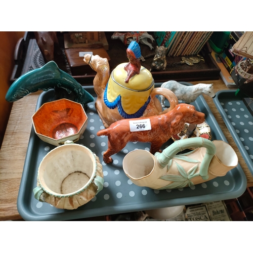 266 - A Tray of collectables includes Beswick dog figure, Poole pottery fish figure, Royal Worcester ivory... 