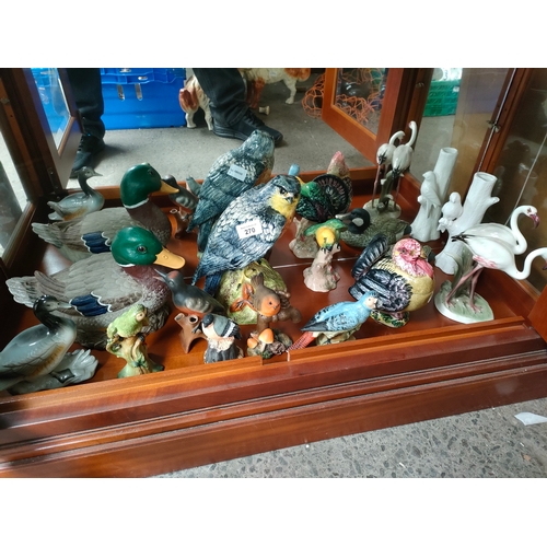 270 - Shelf of bird ornaments to include osprey, Beswick parrot etc