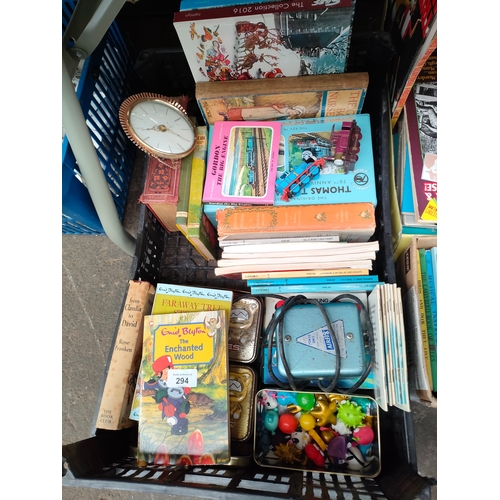 294 - Box of kids books includes Enid blyton books, toys etc