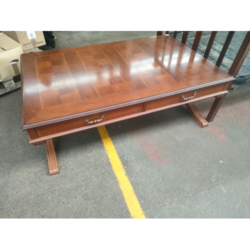 333 - Large inlaid mahogany table fitted with drawers