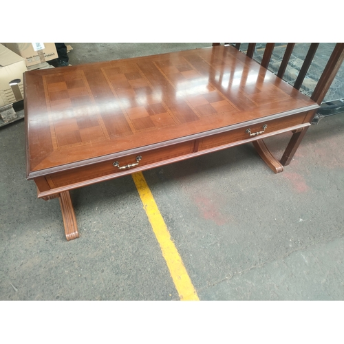 333 - Large inlaid mahogany table fitted with drawers