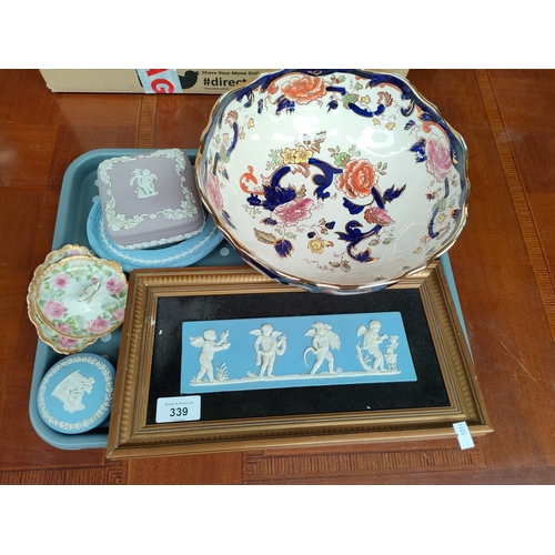 339 - Selection of Wedgewood jasper ware together with masons bowl