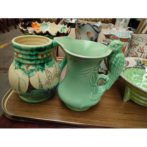 358 - Tray of collectables to include maling lustre deco bowl, art deco jugs etc