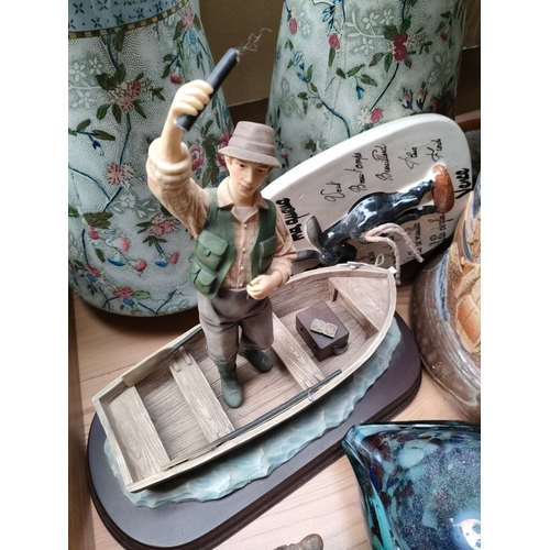 365 - Box of collectable includes border fine arts figures, hand painted 1900s lamp etc