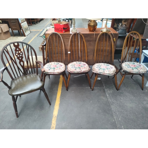 368C - Set of 4 ercol chairs together with wheel back chair