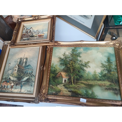 368H - 3 oil paintings depicting harbour scene etc signed