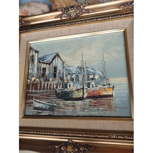 368H - 3 oil paintings depicting harbour scene etc signed