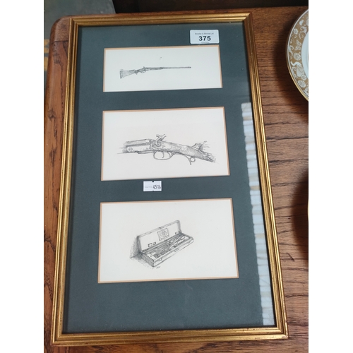 375 - French gun sketch set in framing