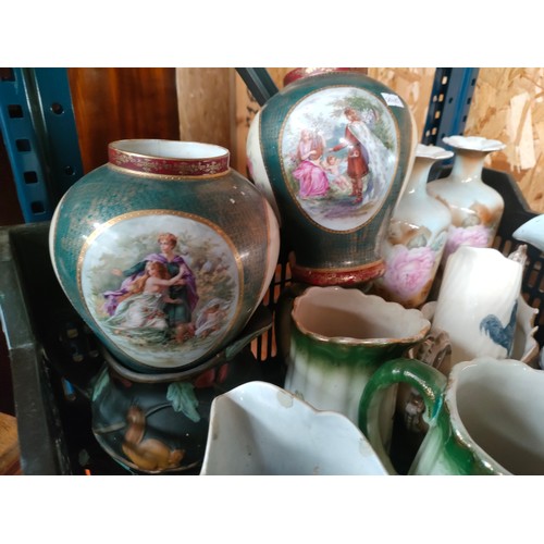 158 - Large Box of collectables to include victorian panel vases, lustre jugs etc