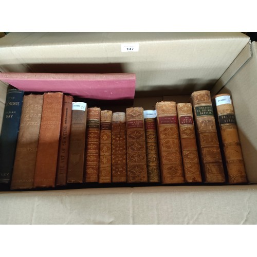 147 - Box of antique books to include poet books etc