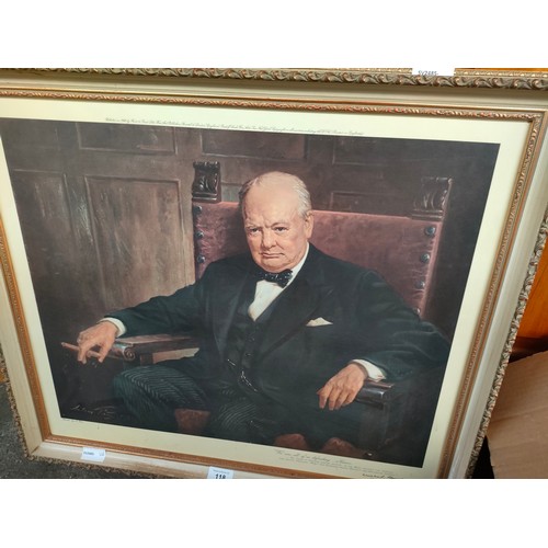 118 - A Vintage Print of Sir Winston Churchill sitting with his cigar set in framing