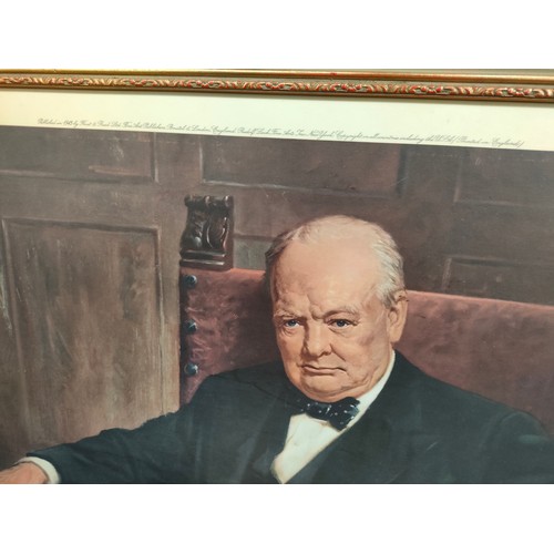 118 - A Vintage Print of Sir Winston Churchill sitting with his cigar set in framing