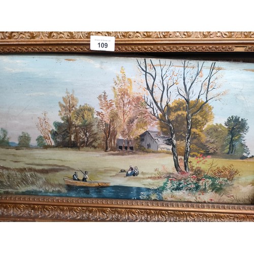 109 - 19th century oil painting depicting Countryside scene fitted in a gilt frame