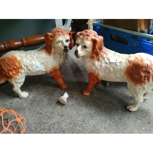 73 - A Pair of Victorian boness pottery dog figures [as found]