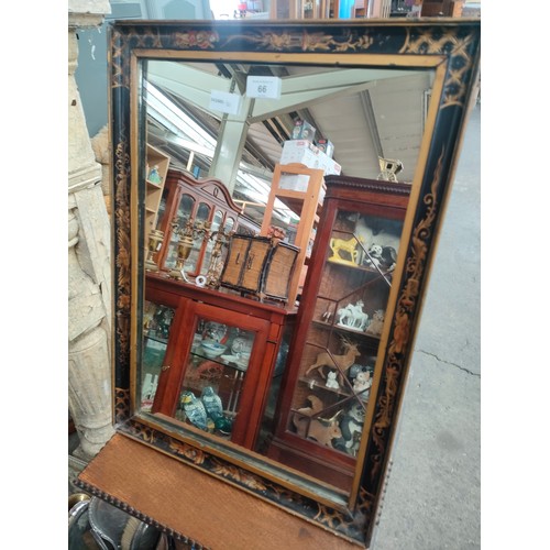 66 - 1930s oak table along with a Chinese lacquered framed mirror.