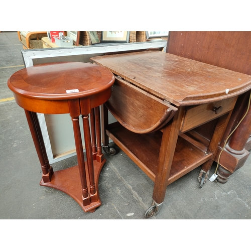 378 - Rosewood style side table together with trolley table