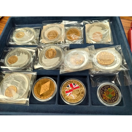 383 - Selection of British commemorative coins, gold bank note etc