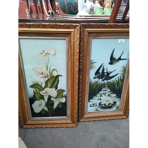 393 - Pair of 19th century paintings on glass set in gilt framing one signed.