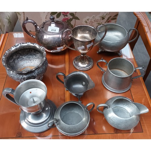 418 - Collection of pewter and platedware etc