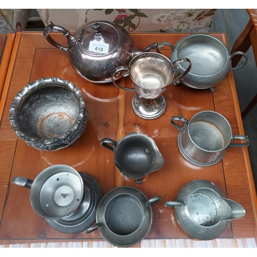 418 - Collection of pewter and platedware etc