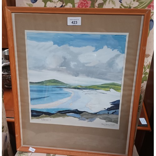 423 - Framed painting depicting coastal scene near Borve, Harris. Signed