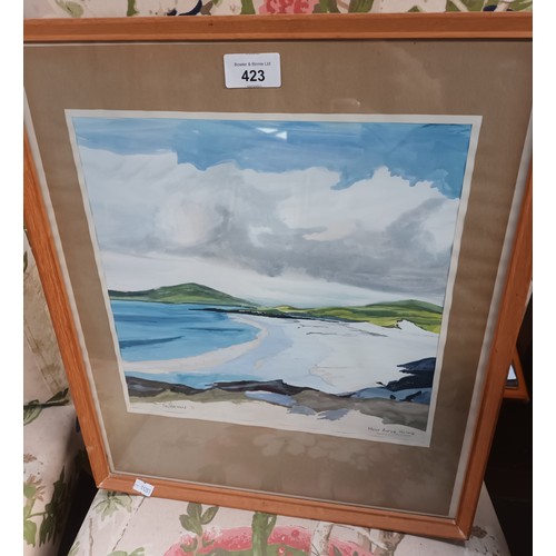 423 - Framed painting depicting coastal scene near Borve, Harris. Signed