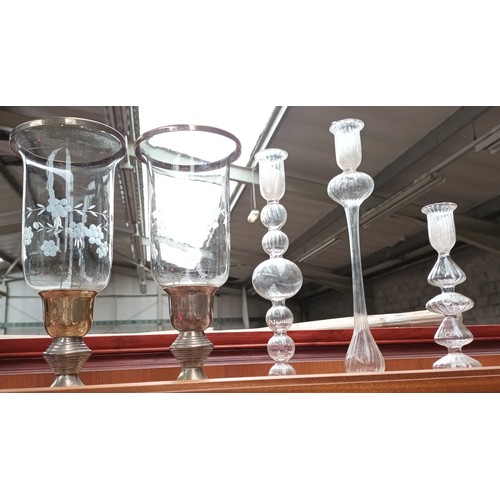 445G - Collection of various glass to include bowls, jars, candlesticks etc